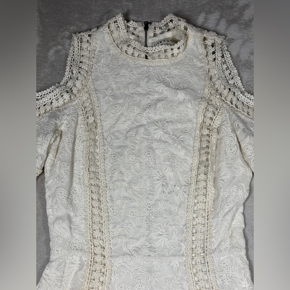 Alice + Olivia Enya White Cream Boho Lace 100% Cotton Bell Sleeves Mini Dress 0 - Picture 4 of 17